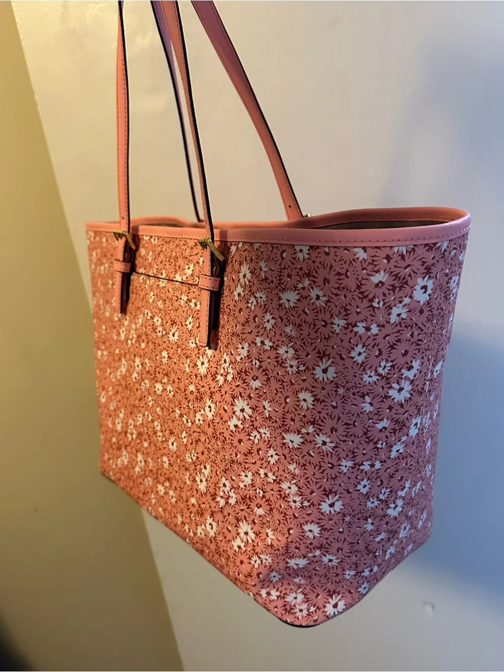 Michael Kors Hamilton Pink Floral Blossom East West Leather Satchel